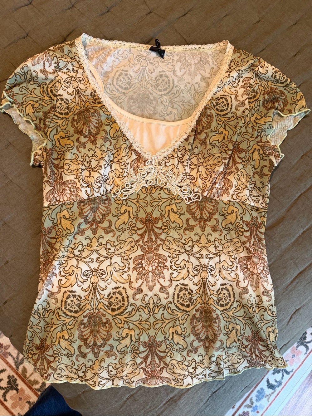 Women's Lace Trim Fairy Shirt - Sage and Brown